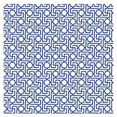 abstract geometric pattern, repeating geometric pattern, traditional Islamic geometric art, interlocking, geometric shapes, L shaped elements, infinite-seeming pattern, intricate linework and shapes, 