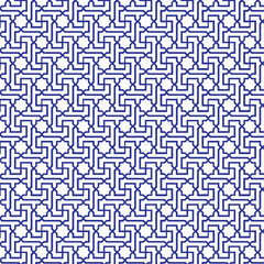 abstract geometric pattern, repeating geometric pattern, traditional Islamic geometric art, interlocking, geometric shapes, L shaped elements, infinite-seeming pattern, intricate linework and shapes,