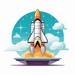Obraz premium Futuristic Spaceship on Take-Off Platform Symbol Isolated Vector Illustration for Technology Concepts