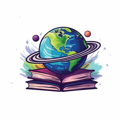 Educational Books and Earth Planet Icon Vector for Science Projects and Presentations