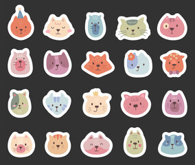 Charming cartoon cat face set created for and scandinavian style with cute animal friendly character head for yours illustration and creative designs projects