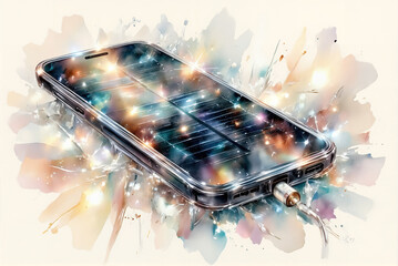 Smartphone with colorful glowing effects on abstract background  