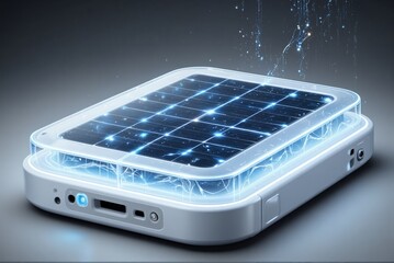 Solar power bank with a sleek design and illuminated features  