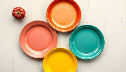 Vibrant empty plates symbolize the mindful eating and weight loss journey through intermittent fasting., vintage. isolated with white highlights