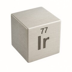 Metal cube representing Iridium, atomic number 77