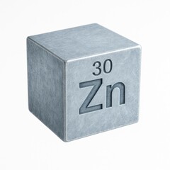 Metallic cube of Zinc labeled Zn with number 30