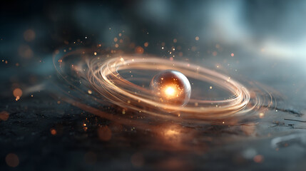 3D  glowing quantum core surrounded by pulsing energy rings, sci-fi style, vivid lights and particle effects, futuristic background