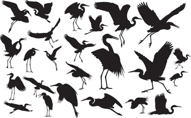 Egret Silhouettes Vector Pack