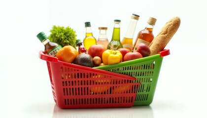 Healthy Eating Fresh Produce and Oils in Shopping Baskets