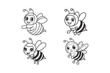 Cute Cartoon Bee Vector Set Happy Flying Insect Illustration for Kids
