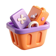 Orange Shopping Basket Purple and Orange Items 3 D Render