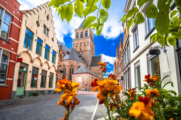 Bruges, Belgium.  Traditional cobbled street in Brugge old town