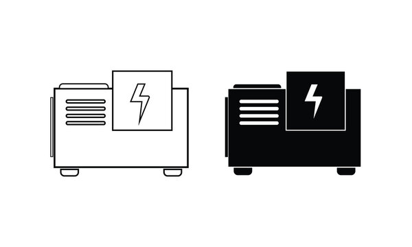 Generator vector icon collection on white background. Electric generator icon set. Power generator vector icon. Portable electric power generator.