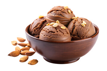 delicious bowl of chocolate ice cream with almonds image isolated on transparent