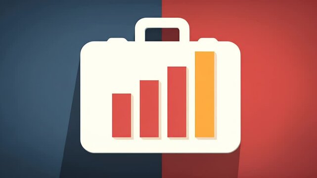 Animated Briefcase with Declining and Rising Bar Graphs Representing Financial Trends
