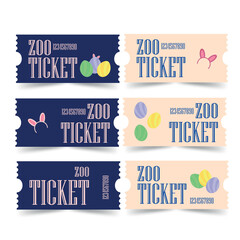 Vector zoo ticket with colored eggs and bunny ears. Vector zoo ticket. Ticket for zoo 