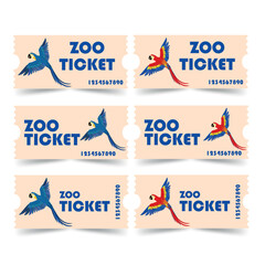 Vector ticket with blue and red Arara. Vector zoo ticket. Ticket with a bird for zoo 