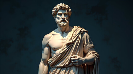 Obraz premium Classical Bronze Statue of a Bearded Man Against a Dark Background