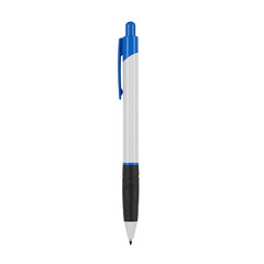 Plastic ballpoint pen with blue clip, isolated on transparent background