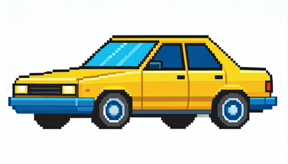 Naklejka premium 8-Bit Retro Pixel Car Illustration Isolated on White Background for Classic Game Vehicle and Vintage Pixel Art Design
