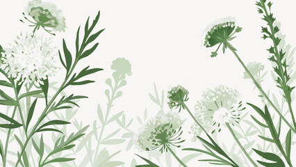 Obraz premium Watercolor painting of wild carrot flowers and green foliage against a light background art illustration
