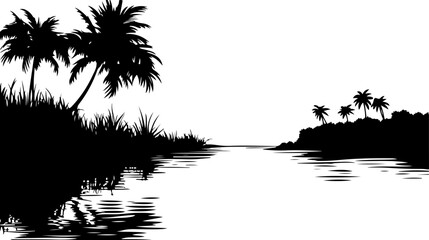 silhouette of tropical landscape with palm trees