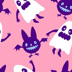 Halloween ghost seamless cute cartoon pattern for wrapping paper and fabrics