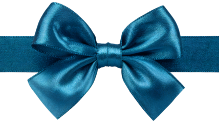 Elegant teal satin bow and ribbon detail isolated on a isolated on white transparent background perfect for gift wrapping and decorative design