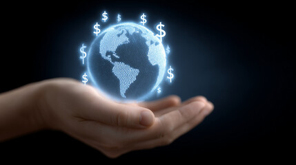 Global Finance: Hand-Held Globe with Vibrant Currency Symbols