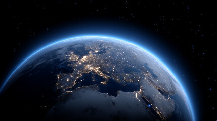 Obraz premium Illuminated Digital Globe Showcasing Global Trade and Connectivity