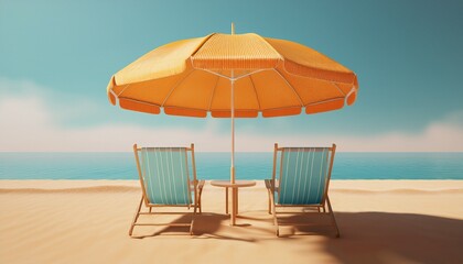 beach umbrella with chairs on the sand summer vacation concept 3d rendering