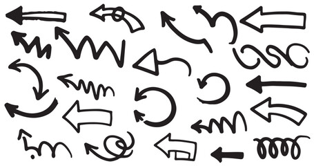 Dynamic Directions: A collection of various hand-drawn arrows, pointing in diverse directions, offering a versatile visual tool for highlighting, guiding, and conveying directional information.
