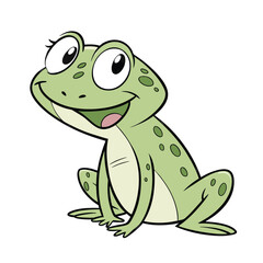 Cheerful Green Cartoon Frog Sitting and Smiling - Ideal for Children's Themes, Nature, and Fun Animal Designs