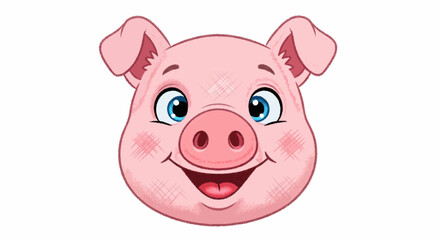 Happy Cartoon Pig Face, Cute Pink Animal Portrait