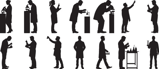 Diverse Scientists Silhouettes Studying in a Lab Setting Researching Experiments Microbiology Chemistry