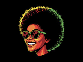 afro hair girl silhouette, afro girl face silhouette, black girl woman wearing sunglasses, girl smiling, juneteenth vector