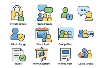 Fototapeta premium Social media icons for group management and engagement features