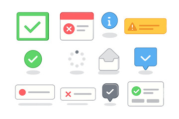 Colorful interface elements with notifications and loading icons