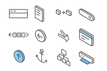 Minimalist navigation icons set: menu, search, arrow, pagination, hierarchy
