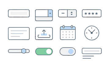 Ui elements for web and app design featuring buttons and icons