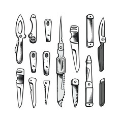 Versatile Outdoor Multi-tool Knife for Camping Vector Outline Illustration