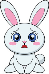 Bunny with big glossy eyes brimming with tears which are starting to spill over and stream down