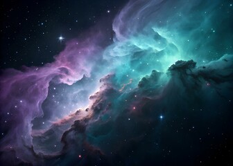 Fototapeta premium Cosmic nebula with purple and teal clouds