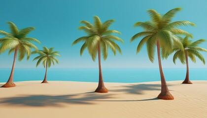 Obraz premium coconut trees with beach sand on blue background summer concept 3d rendering
