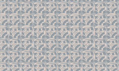 Embossed Art Deco Geometric Tile Pattern in Dusty Blue. Seamless 3D vector background for luxury branding