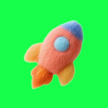 Colorful plush rocket toy animation, transparent 4K video, green screen
