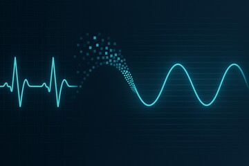 Fototapeta premium Heartbeat signal turning into digital data wave, healthcare tech