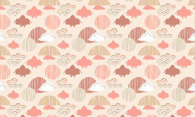 Textured Abstract Japanese Collage Pattern in Earth Tones. Seamless ethnic vector background with an Ikat feel