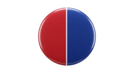 Red and blue political campaign button badge for election support and voting awareness concept on transparent background
