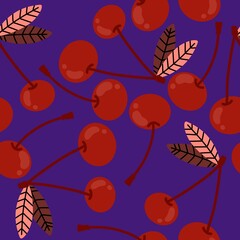 Summer fruit seamless cherry berry pattern for wrapping paper and fabrics